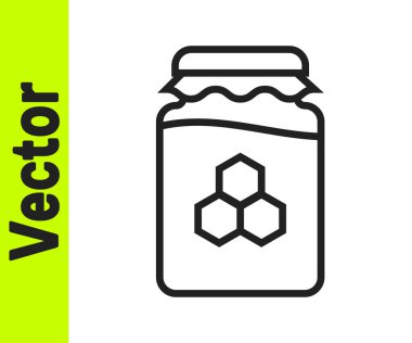 Beyaz arkaplanda siyah çizgi bal ikonu var. Yiyecek bankası. Tatlı doğal gıda sembolü. Vektör.