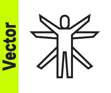 Leonardo Da Vinci tarafından yazılan siyah çizgi Vitruvian Man beyaz arka planda izole edilmiştir. İnsan anatomisi. Vektör.
