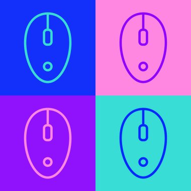 Pop sanat çizgisi Bilgisayar fare simgesi renk arkaplanında izole edildi. Tekerlek sembollü optik. Vektör.