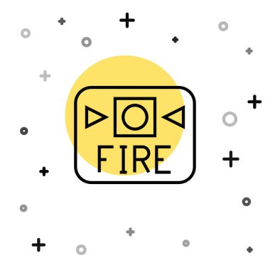 Siyah çizgi yangın alarm sistemi simgesi beyaz arkaplanda izole edildi. Yangın güvenlik kutusunu çek. Rastgele dinamik şekiller. Vektör.