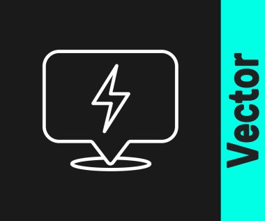 Beyaz çizgi Şimşek simgesi siyah arkaplanda izole edildi. Flaş ikonu. Flaş ikonunu yükle. Gök gürültüsü. Yıldırım çarpması. Vektör.