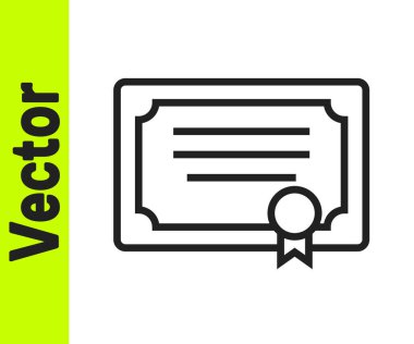 Beyaz arkaplanda siyah çizgi sertifika şablon simgesi izole edildi. Başarı, ödül, diploma, burs, diploma kavramları. Vektör.