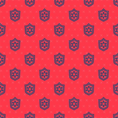 Mavi çizgi polis rozeti ikonu kırmızı arka planda izole edilmiş kusursuz desen. Şerif rozeti. Vektör.