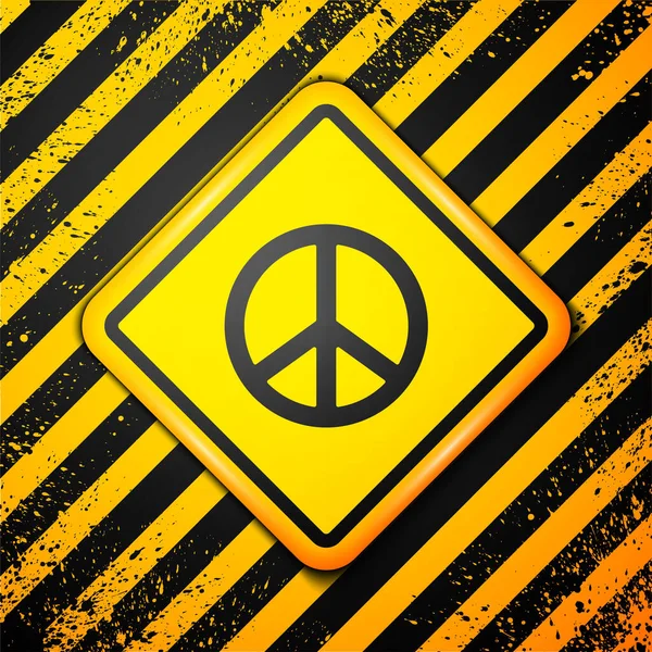 Fekete Béke Ikon Elszigetelt Sárga Háttérrel Béke Hippi Szimbóluma Figyelmeztető — Stock Vector