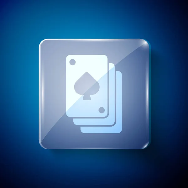 Icono Blanco Naipes Aislado Sobre Fondo Azul Juego Casino Paneles — Vector de stock