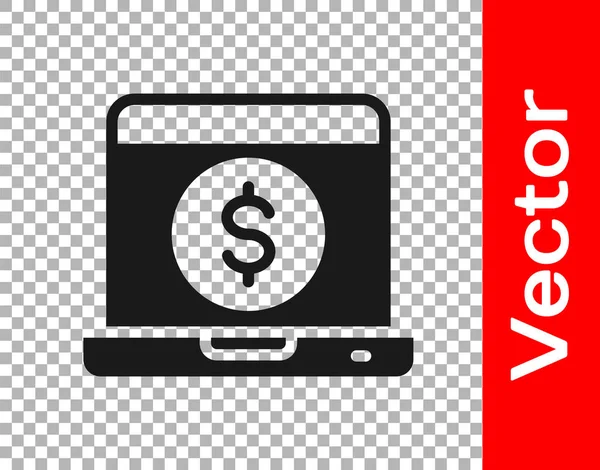 Black Laptop Dollar Icon Isolated Transparent Background Sending Money World — Stock Vector