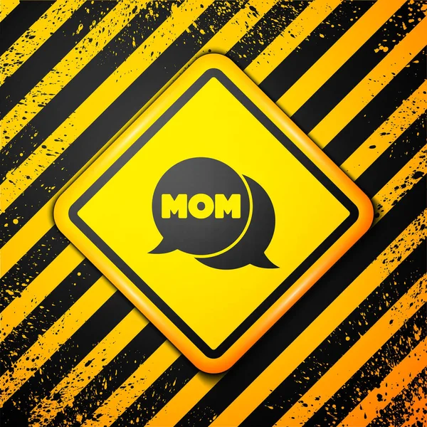 Zwarte Speech Bubble Moeder Pictogram Geïsoleerd Gele Achtergrond Gelukkige Moederdag — Stockvector
