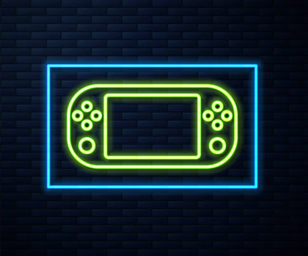 Gloeiende Neon Lijn Draagbare Video Game Console Pictogram Geïsoleerd Baksteen — Stockvector