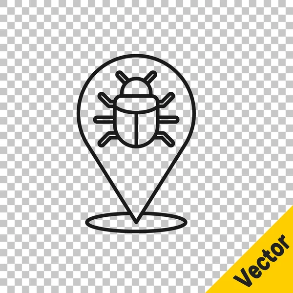 Black Line System Bug Concept Icon Isoliert Auf Transparentem Hintergrund — Stockvektor