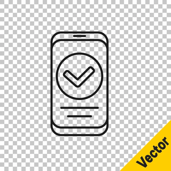 Linha Preta Smartphone Ícone Telefone Celular Isolado Fundo Transparente Vetor — Vetor de Stock