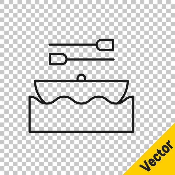 Schwarze Linie Boot Mit Rudersymbol Isoliert Auf Transparentem Hintergrund Wassersport — Stockvektor