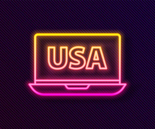 Glowing Neon Line Usa Etats Unis Amérique Sur Ordinateur Portable — Image vectorielle