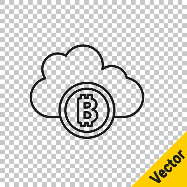 Fekete Vonal Cryptocurrency Felhő Bányászat Ikon Elszigetelt Átlátszó Háttérrel Blockchain — Stock Vector