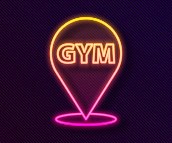 Línea Neón Brillante Localización Icono Del Gimnasio Aislado Sobre Fondo — Vector de stock