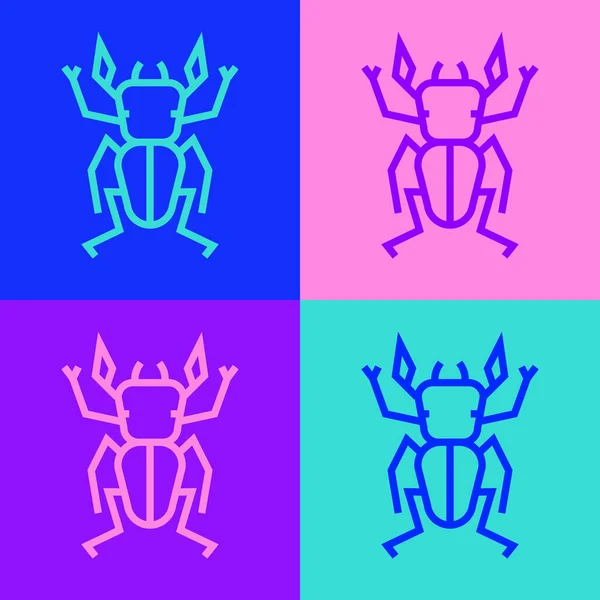 Pop Art Linie Beetle Hirsch Symbol Isoliert Auf Farbigem Hintergrund — Stockvektor