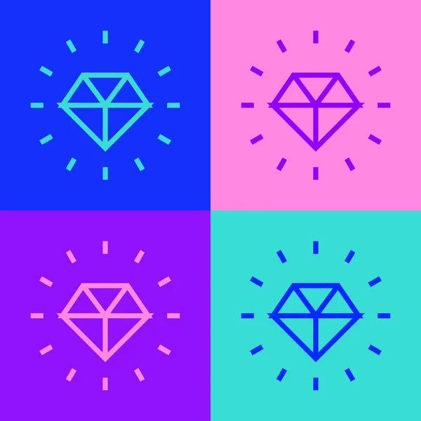 Pop Art Line Diamant Pictogram Geïsoleerd Kleur Achtergrond Sieraden Symbool — Stockvector