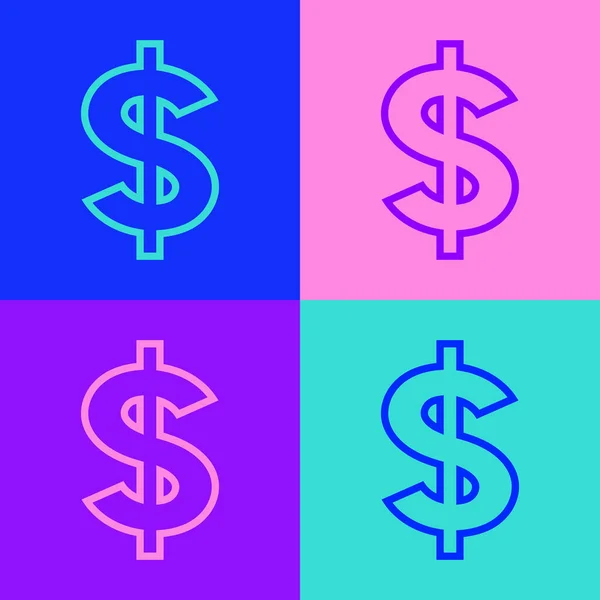 Pop Art Line Dollar Symbol Icon Isolated Color Background Cash — Stock Vector