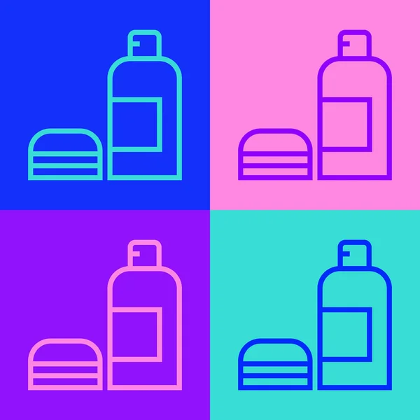 Pop Art Linie Flasche Shampoo Symbol Isoliert Auf Farbigem Hintergrund — Stockvektor
