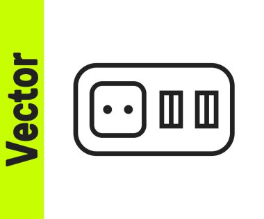 Siyah çizgi elektrik çıkış simgesi beyaz arkaplanda izole edildi. Elektrik prizi. Rosette sembolü. Vektör.