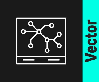 Beyaz hat demiryolu haritası simgesi siyah arkaplanda izole edildi. Vektör.