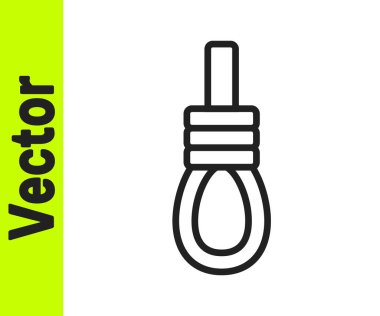 Beyaz arka planda siyah çizgi darağacı halat asılı ikon izole. İpe bağlanmış halat. İntihar, asılma ya da linç. Vektör.