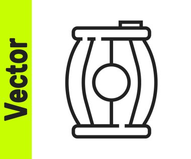 Siyah çizgi barut namlusu ikonu beyaz arka planda izole edildi. TNT dinamit ahşap fıçı. Vektör.