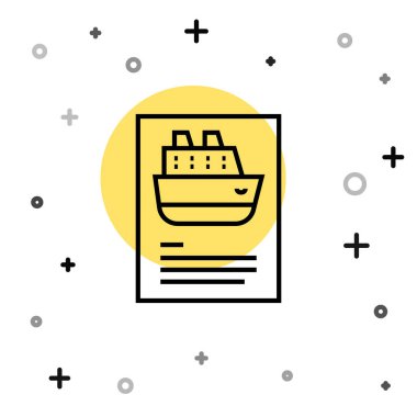 Siyah çizgi seyahat gemisi simgesi beyaz arka planda izole edildi. Seyahat turizmi deniz taşımacılığı. Yolcu gemisi, yolcu gemisi. Dünya çapında bir gezi. Rastgele dinamik şekiller. Vektör.