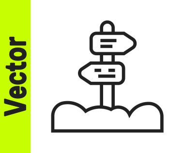 Siyah çizgi trafik levhası. Beyaz arkaplanda sinyal simgesi izole edildi. İşaretçi sembolü. Sokak bilgi tabelası. Yön tabelası. Vektör.