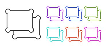 Siyah çizgi dikdörtgen yastık simgesi beyaz arkaplanda izole edilmiş. Yastık tabelası. Simgeleri renklendirin. Vektör.