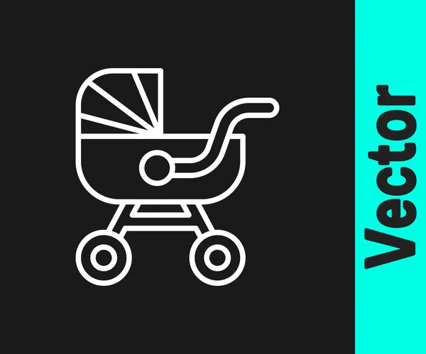 White Line Baby Stroller Icon Isolated Black Background Baby Carriage — Stock Vector