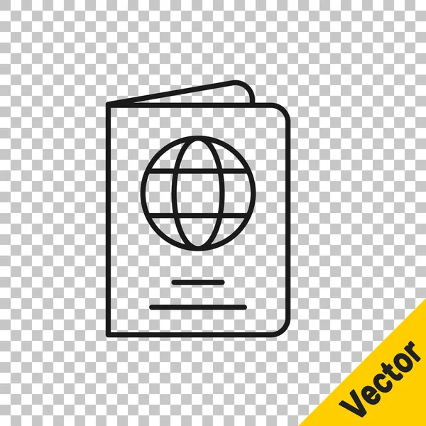 Black Line Passport Biometric Data Icon Isolated Transparent Background Identification — Stock Vector
