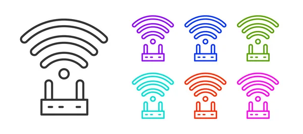 Siyah Hat Router Sinyal Simgesi Beyaz Arkaplanda Izole Edildi Kablosuz — Stok Vektör