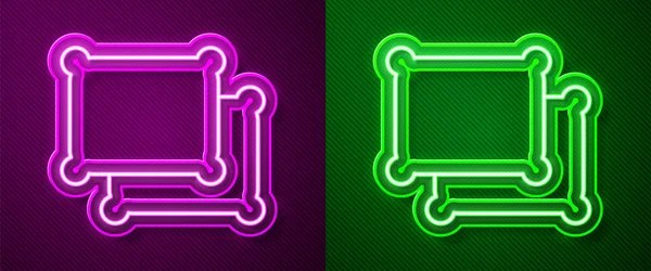 Glowing Neon Line Rectangular Pillow Icon Isolated Purple Green Background — 스톡 벡터