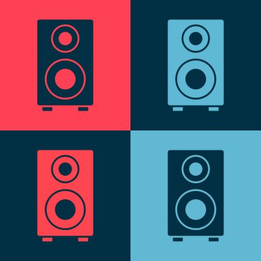 Pop Art Stereo hoparlör ikonu renk arkaplanında izole edildi. Ses sistemi hoparlörleri. Müzik ikonu. Müzikal sütun hoparlörü. Vektör.