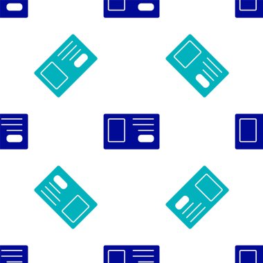 Mavi tanımlama rozeti simgesi beyaz arka planda izole edilmiş kusursuz desen. Sunum için, şirketin kimliği için, reklam için kullanılabilir. Vektör.