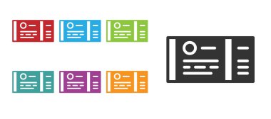 Siyah tren bileti ikonu beyaz arka planda izole edildi. Demiryolu ile seyahat et. Simgeleri renklendirin. Vektör.