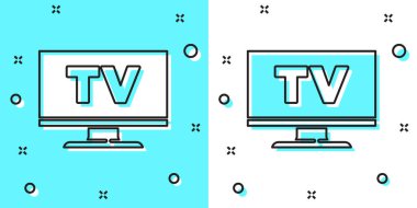 Siyah çizgi Akıllı TV simgesi yeşil ve beyaz arkaplanda izole edildi. Televizyon tabelası. Rastgele dinamik şekiller. Vektör.