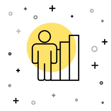 Siyah çizgi Üretken insan ikonu beyaz arka planda izole edildi. Fikir çalışması, başarı, üretkenlik, vizyon ve verimlilik kavramı. Rastgele dinamik şekiller. Vektör.