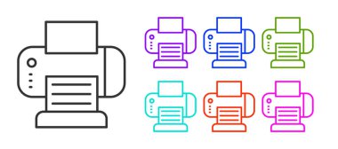 Beyaz arkaplanda siyah çizgi yazıcı simgesi izole edildi. Simgeleri renklendirin. Vektör.