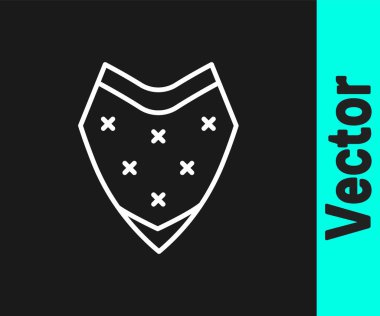 Beyaz çizgi Geleneksel Meksikalı panço giysi ikonu siyah arka planda izole edildi. Vektör.