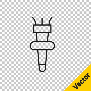 Siyah çizgi El Feneri alev simgesi şeffaf arkaplanda izole edildi. Sembol ateşi sıcak, alev gücü, alev ve ısı. Vektör.