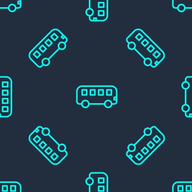 Yeşil çizgi otobüs oyuncağı ikonu mavi arka planda izole edilmiş pürüzsüz desen. Vektör.