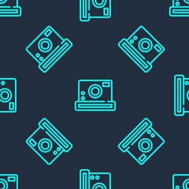 Yeşil çizgi fotoğraf makinesi ikonu mavi arkaplanda kusursuz desen izole etti. Fotoğraf makinesi simgesi. Vektör.