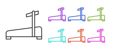 Siyah çizgi koşu bandı makine simgesi beyaz arkaplanda izole edildi. Simgeleri renklendirin. Vektör.