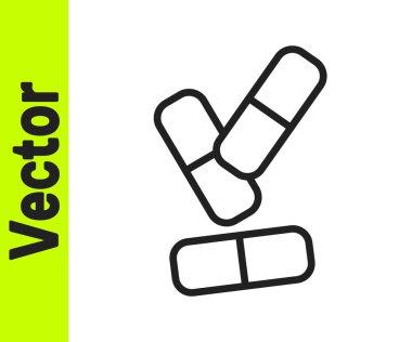 Siyah çizgi, beyaz arka planda izole edilmiş hap kapsülü ikonu vitamin kompleksi. Sağlıklı bir yaşam tarzı. Vektör.