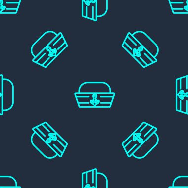 Yeşil çizgi denizci şapka ikonu mavi arka planda kusursuz desen izole etti. Vektör.