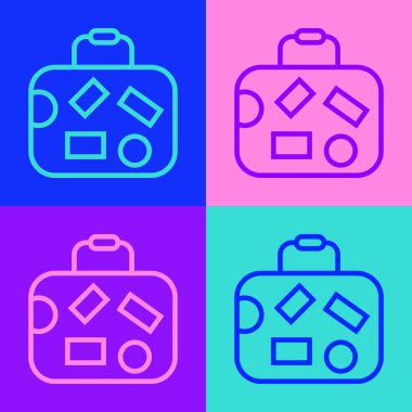 Seyahat simgesi için Pop Art Line Bavulu renk arkaplanında izole edildi. Seyahat bagaj tabelası. Seyahat bagaj ikonu. Vektör.