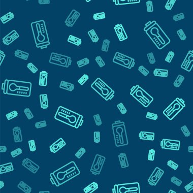 Isı ve soğuk ikonu ölçen yeşil çizgi meteoroloji termometresi mavi arka planda izole edilmiş. Termometre termometresi sıcak ya da soğuk hava gösteriyor. Vektör.