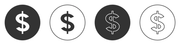在白色背景上孤立的黑色美元符号图标 现金和金钱 支付符号 赌场赌博 圆形按钮 — 图库矢量图片