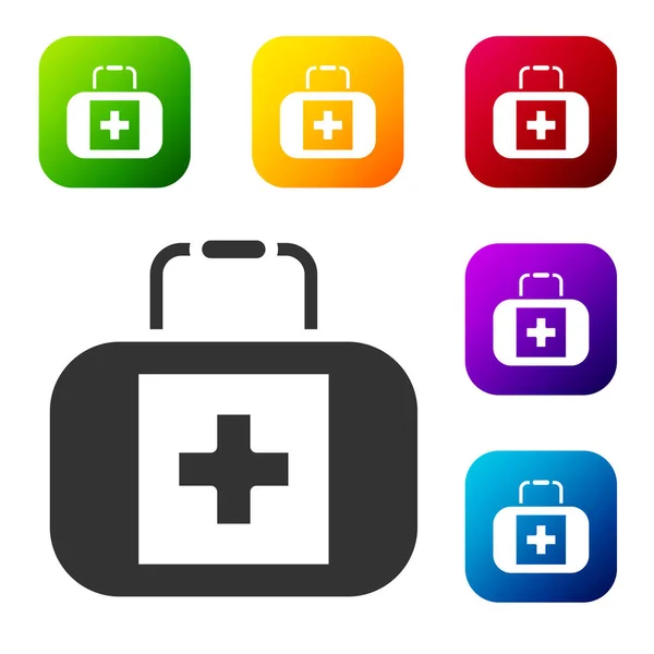 Black First Aid Kit Icon Isolated White Background Medical Box — Stock Vector